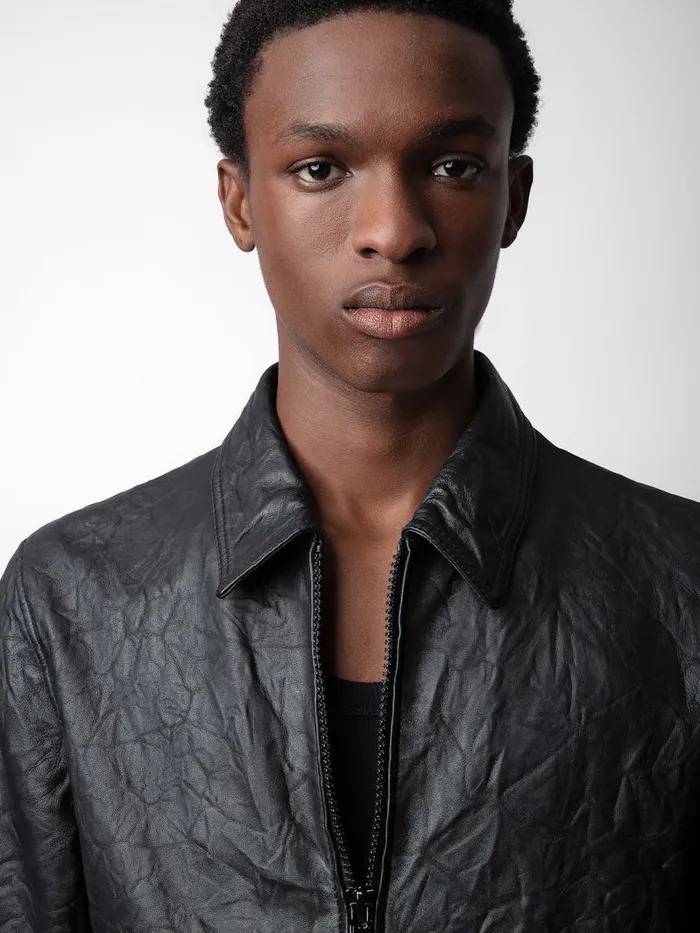 Men Zadig and Voltaire Jackets and Coats Lasso Crinkled Leather Jacket Black