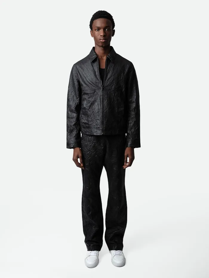 Men Zadig and Voltaire Jackets and Coats Lasso Crinkled Leather Jacket Black