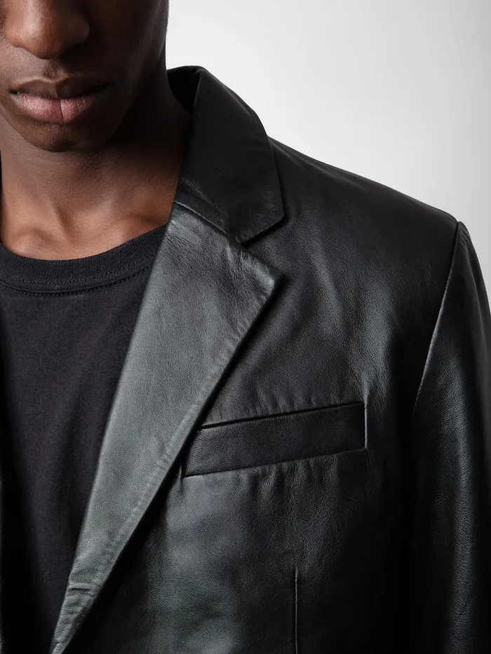 Men Zadig and Voltaire Jackets and Coats Valfried Leather Blazer Black