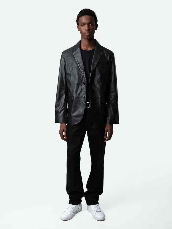 Men Zadig and Voltaire Jackets and Coats Valfried Leather Blazer Black