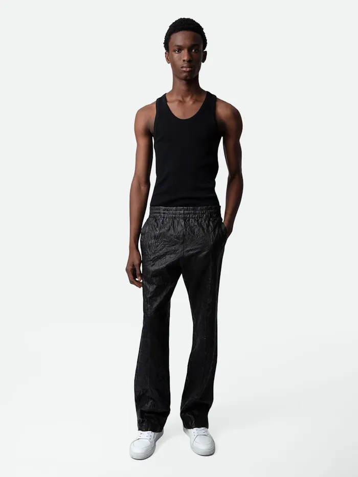 Men Zadig and Voltaire Pants and Shorts Pacha Crinkled Leather Pants Black