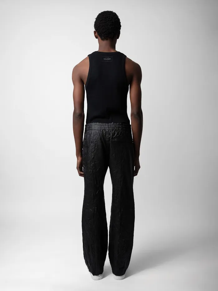 Men Zadig and Voltaire Pants and Shorts Pacha Crinkled Leather Pants Black