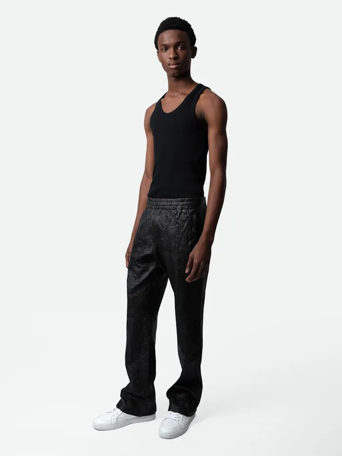 Men Zadig and Voltaire Pants and Shorts Pacha Crinkled Leather Pants Black