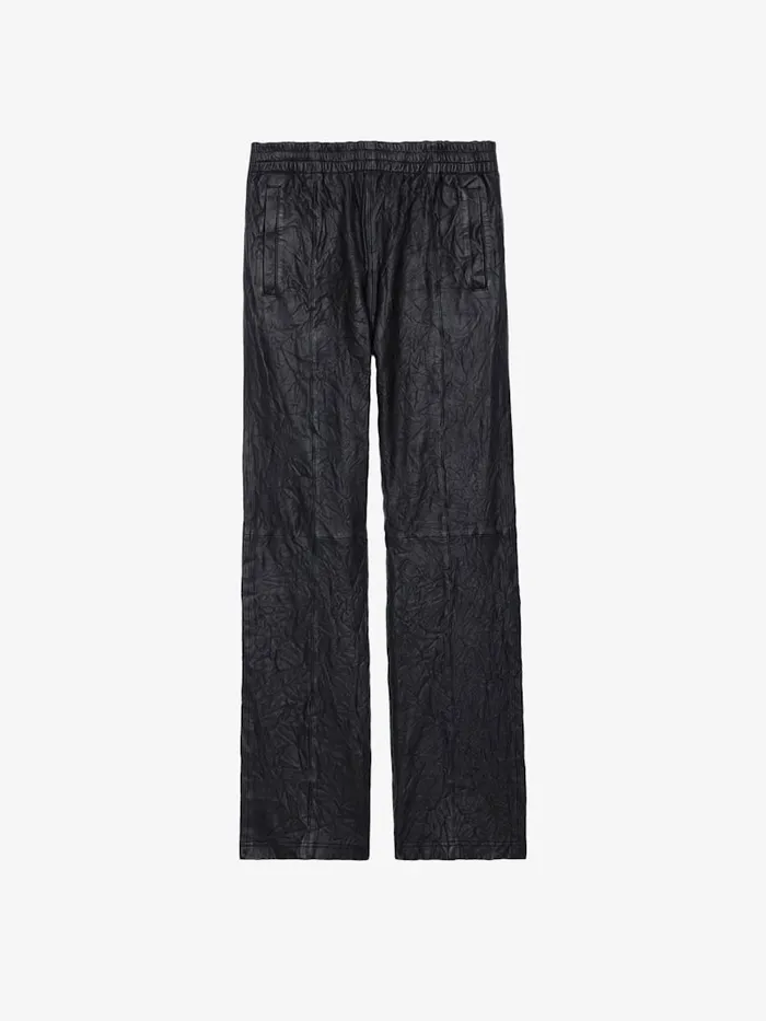 Men Zadig and Voltaire Pants and Shorts Pacha Crinkled Leather Pants Black