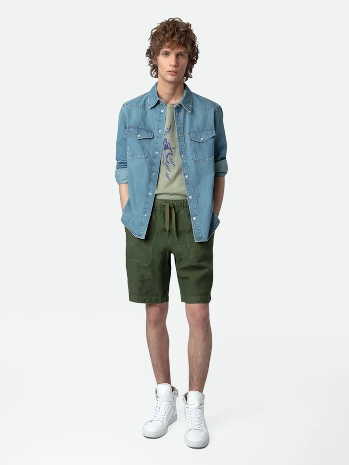 Men Zadig and Voltaire Pants and Shorts Pixel Linen Bermuda Shorts Used Kaki