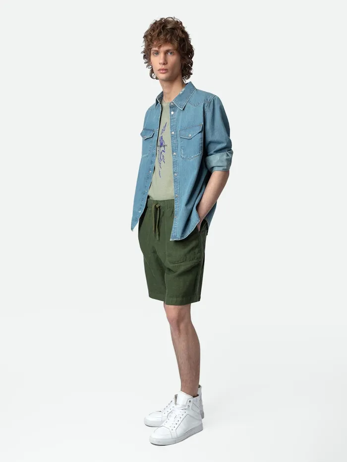Men Zadig and Voltaire Pants and Shorts Pixel Linen Bermuda Shorts Used Kaki