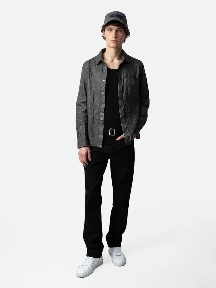 Men Zadig and Voltaire Shirts Serge Crinkled Leather Shirt Elephant