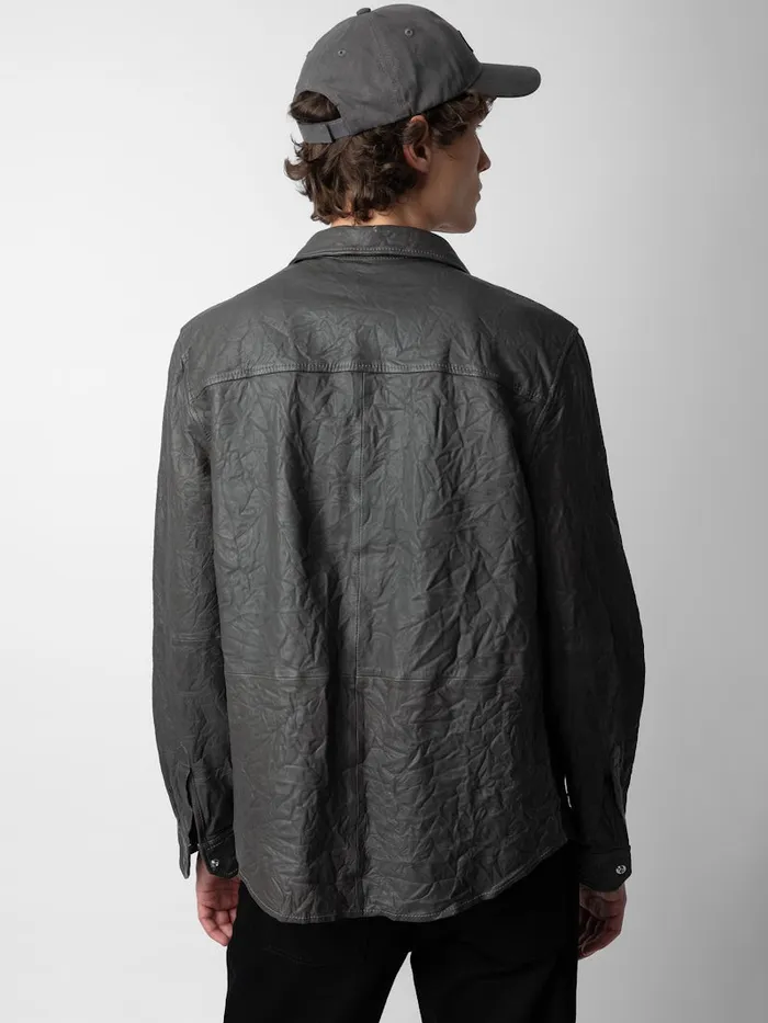 Men Zadig and Voltaire Shirts Serge Crinkled Leather Shirt Elephant