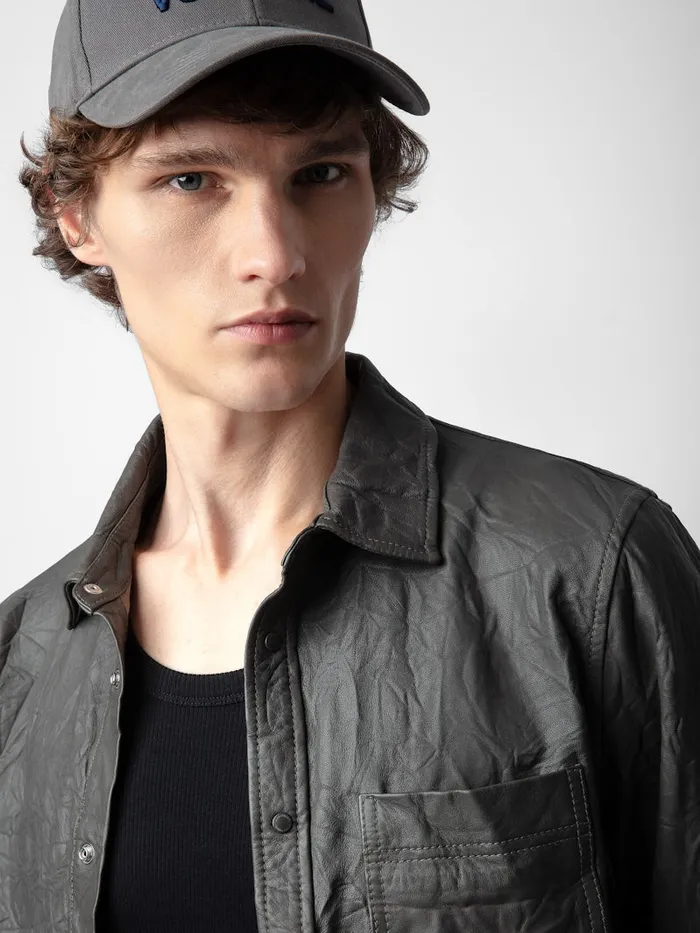 Men Zadig and Voltaire Shirts Serge Crinkled Leather Shirt Elephant