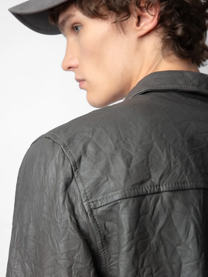 Men Zadig and Voltaire Shirts Serge Crinkled Leather Shirt Elephant