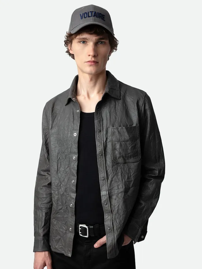 Men Zadig and Voltaire Shirts Serge Crinkled Leather Shirt Elephant