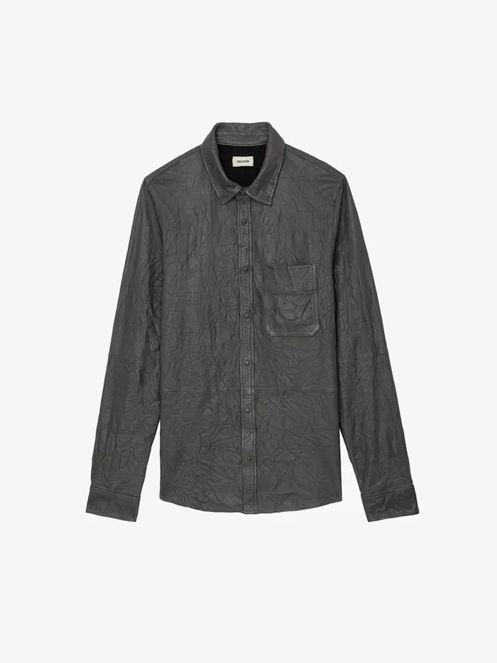 Men Zadig and Voltaire Shirts Serge Crinkled Leather Shirt Elephant