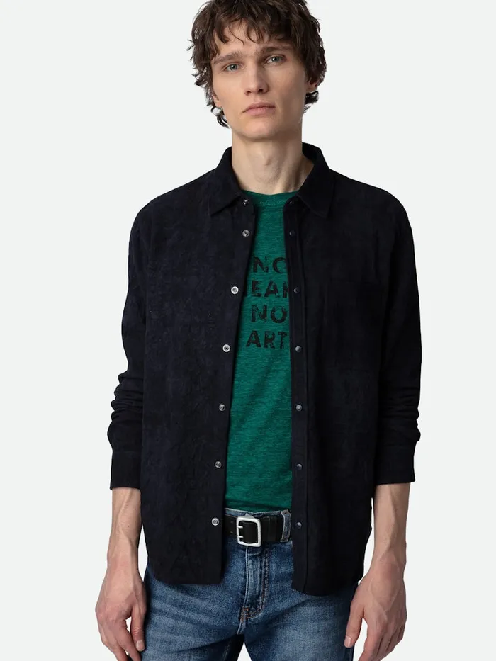 Men Zadig and Voltaire Shirts Serge Suede Shirt Encre