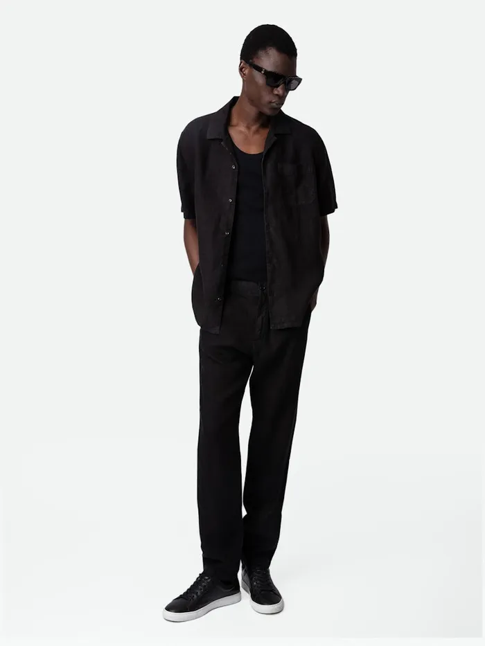 Men Zadig and Voltaire Shirts Sloan Linen Shirt Black