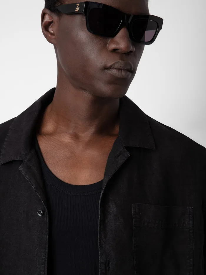 Men Zadig and Voltaire Shirts Sloan Linen Shirt Black