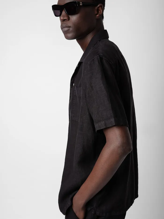 Men Zadig and Voltaire Shirts Sloan Linen Shirt Black