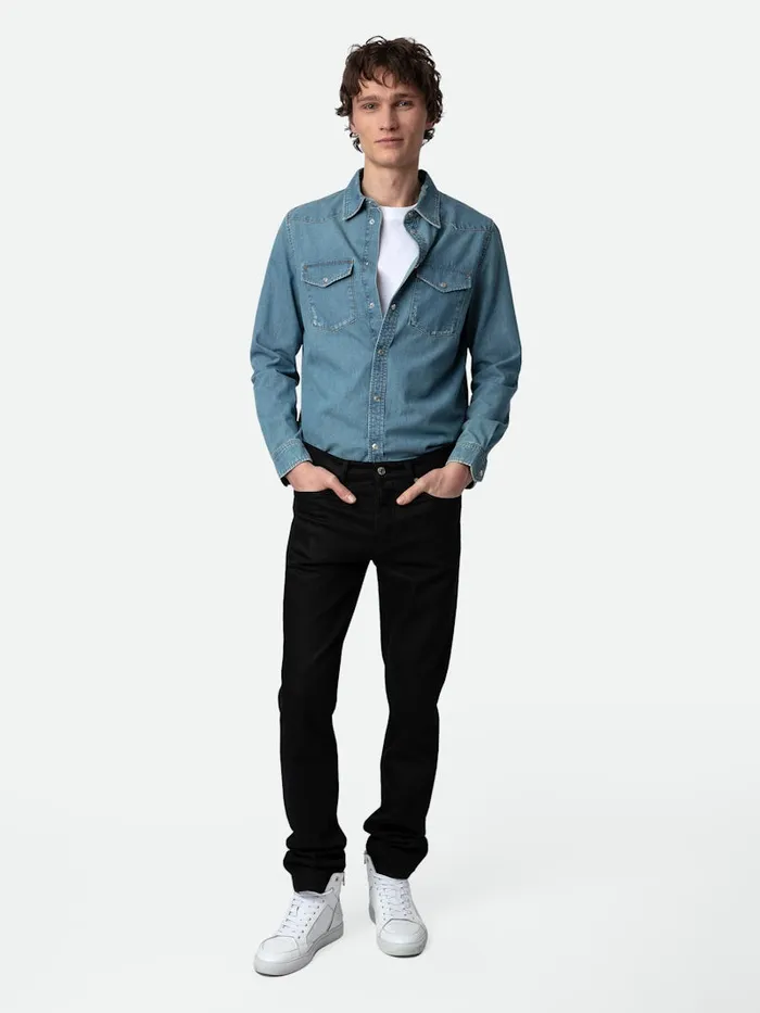 Men Zadig and Voltaire Shirts Stan Denim Shirt Ciel Stone