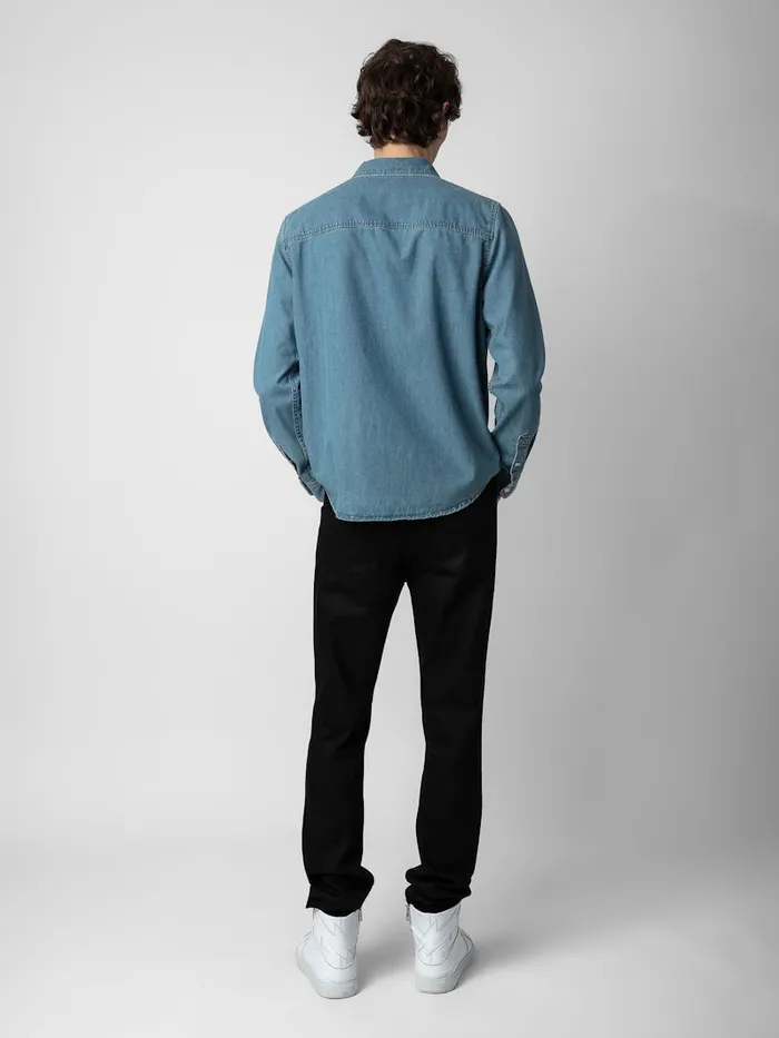 Men Zadig and Voltaire Shirts Stan Denim Shirt Ciel Stone