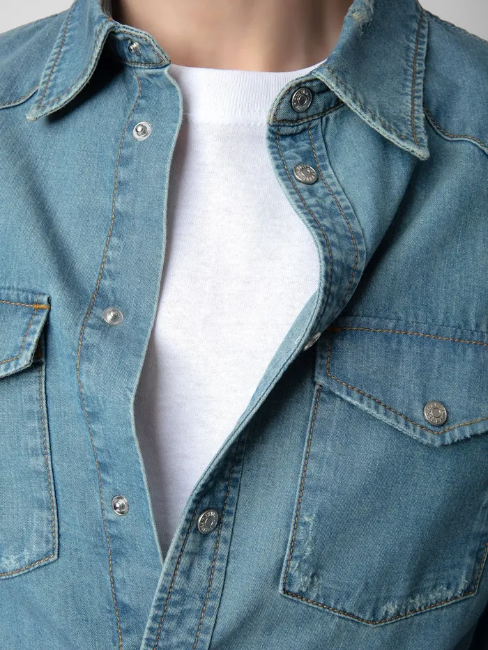 Men Zadig and Voltaire Shirts Stan Denim Shirt Ciel Stone