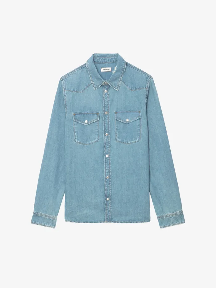 Men Zadig and Voltaire Shirts Stan Denim Shirt Ciel Stone