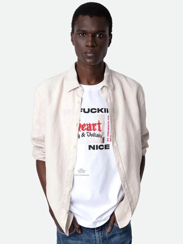 Men Zadig and Voltaire Shirts Stan Linen Shirt Naturel