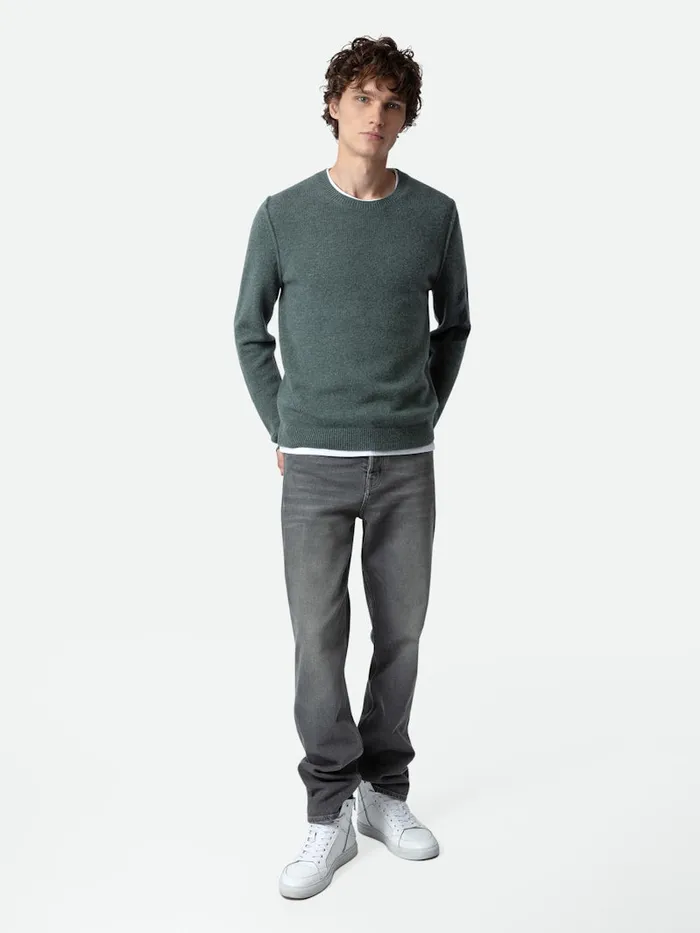 Men Zadig and Voltaire Sweaters and Cardigans Kennedy Cashmere Sweater Bleu Treillis Men Zadig and Voltaire Sweaters and Cardigans Kennedy Cashmere Sweater Bleu Treillis