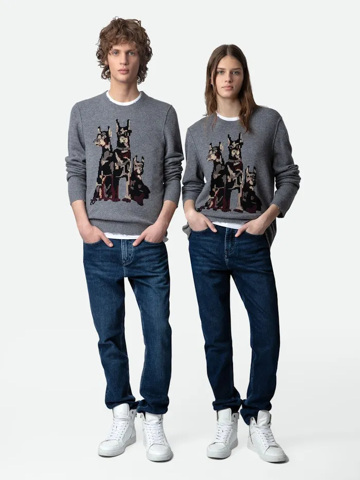 Men Zadig and Voltaire Sweaters and Cardigans Kennedy Cashmere Sweater Gris Moyen Men Zadig and Voltaire Sweaters and Cardigans Kennedy Cashmere Sweater Gris Moyen