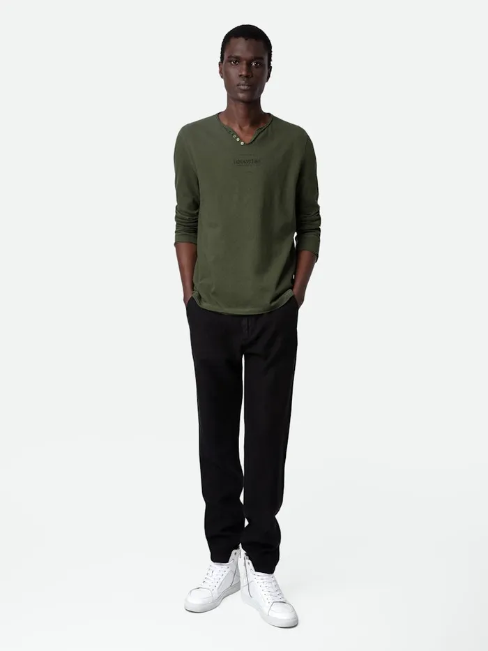 Men Zadig and Voltaire TShirts Monastir Henley Tshirt Used Kaki