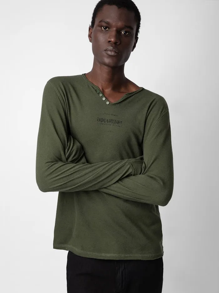 Men Zadig and Voltaire TShirts Monastir Henley Tshirt Used Kaki