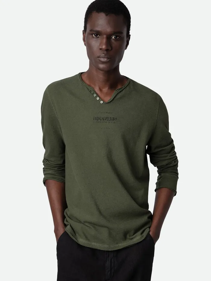 Men Zadig and Voltaire TShirts Monastir Henley Tshirt Used Kaki