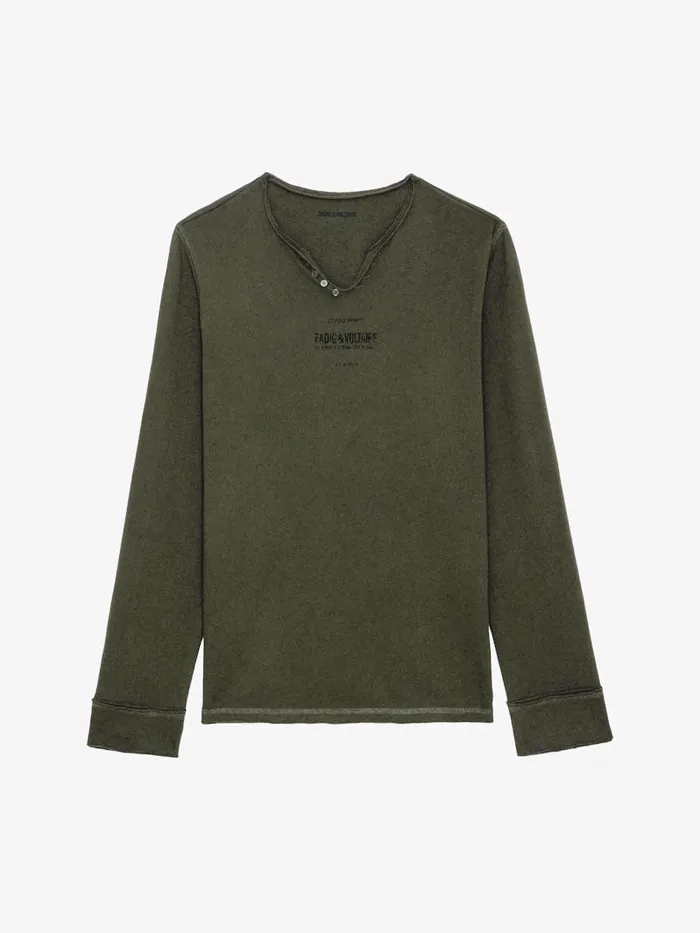 Men Zadig and Voltaire TShirts Monastir Henley Tshirt Used Kaki