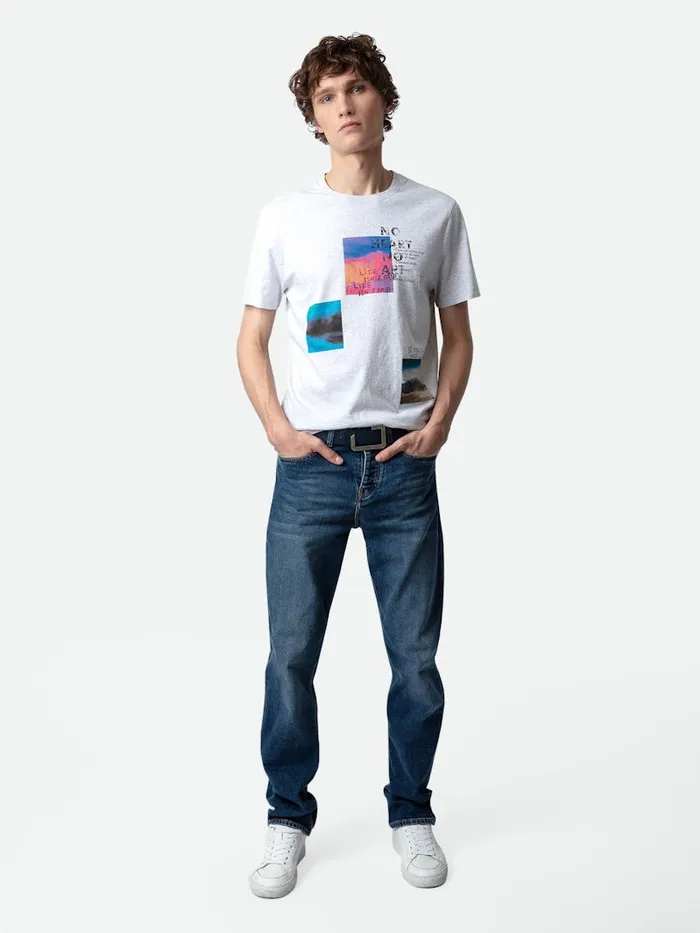 Men Zadig and Voltaire TShirts Ted Photoprint Tshirt Gris Chine Clair