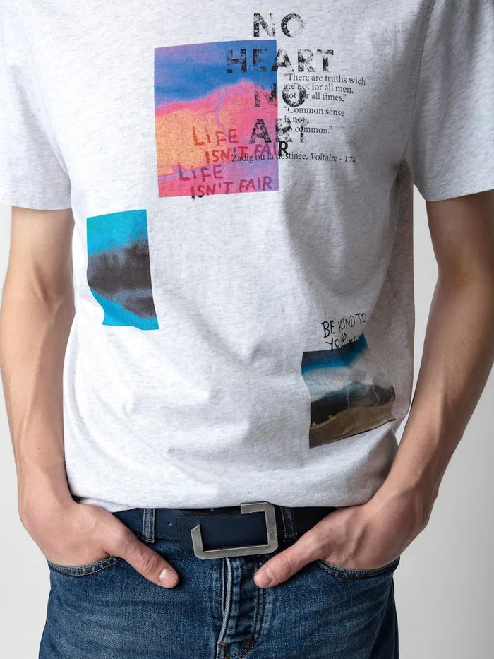 Men Zadig and Voltaire TShirts Ted Photoprint Tshirt Gris Chine Clair