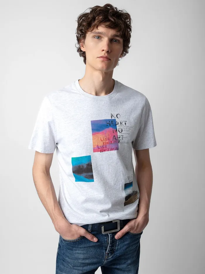 Men Zadig and Voltaire TShirts Ted Photoprint Tshirt Gris Chine Clair
