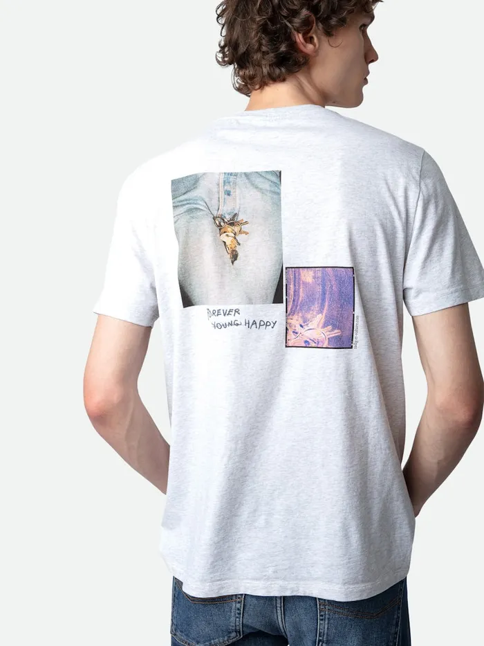 Men Zadig and Voltaire TShirts Ted Photoprint Tshirt Gris Chine Clair