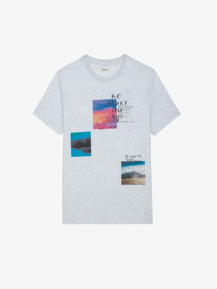 Men Zadig and Voltaire TShirts Ted Photoprint Tshirt Gris Chine Clair