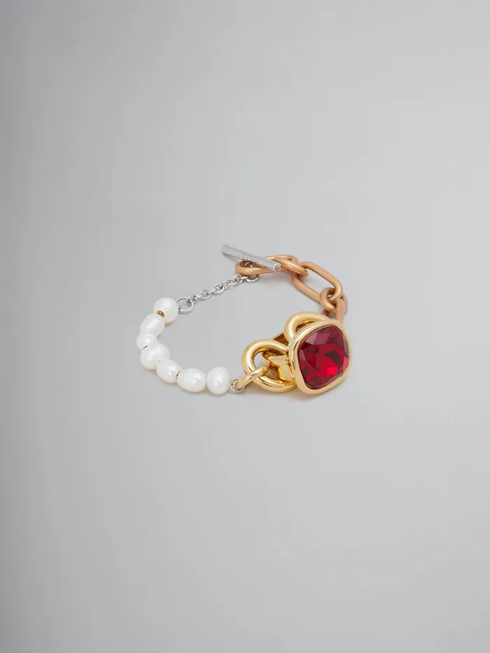 Mixed Link Chain Bracelet With Pearls And Ring Women Marni Bracelets