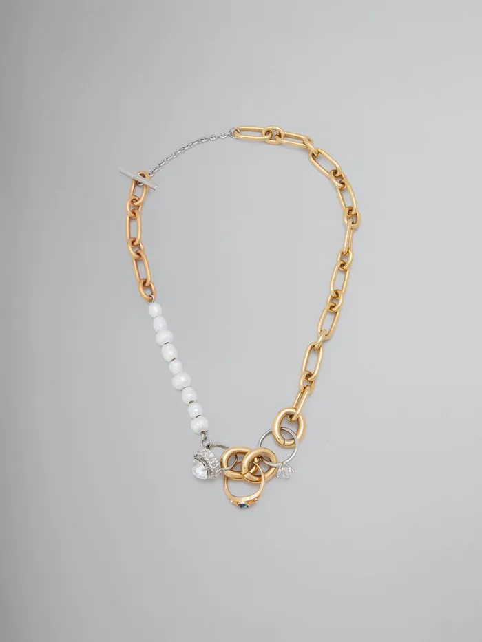Mixed Link Chain Necklace With Pearls And Rings Women Marni Necklaces