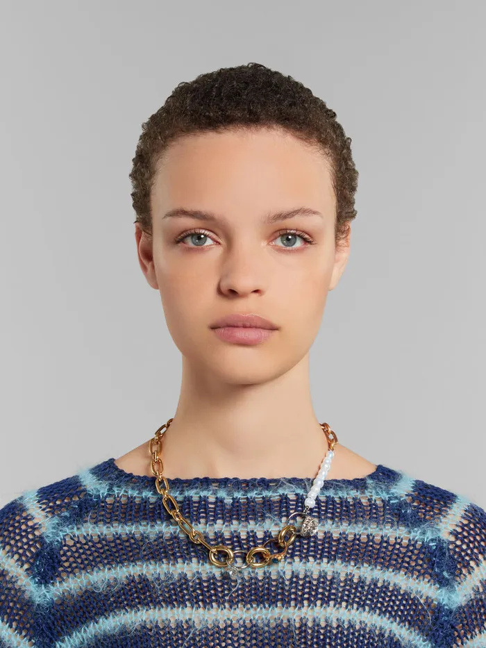 Mixed Link Chain Necklace With Pearls And Rings Women Marni Necklaces