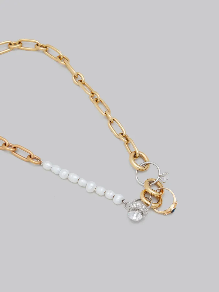 Mixed Link Chain Necklace With Pearls And Rings Women Marni Necklaces