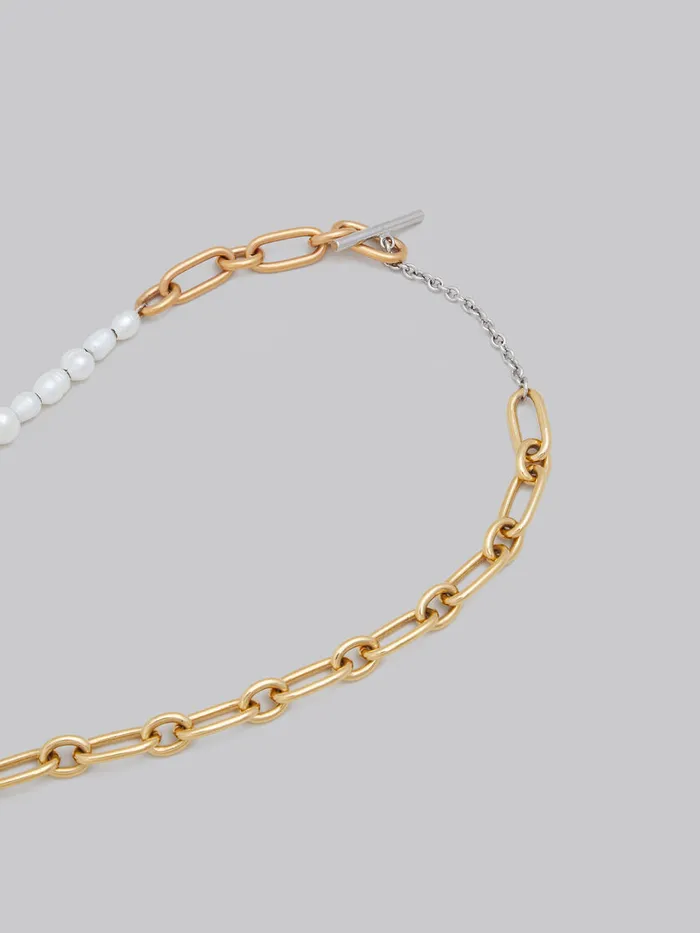 Mixed Link Chain Necklace With Pearls And Rings Women Marni Necklaces