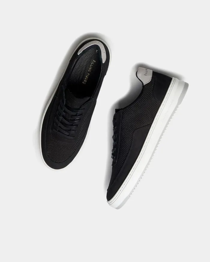 Mondo Bianco Perforated Black Men Filling Pieces Sneakers
