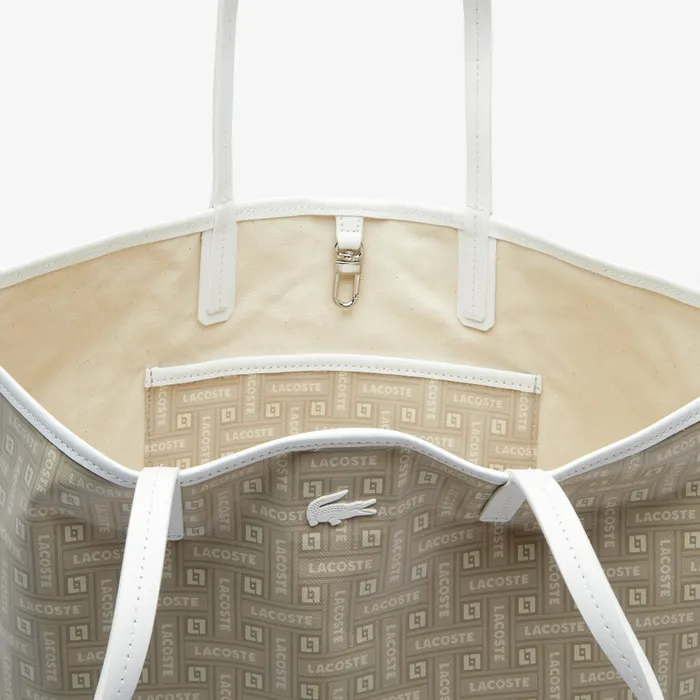 Monogram Coated Cotton Canvas Tote Bag Lacoste Beige Womens Lacoste Bags Shop Online