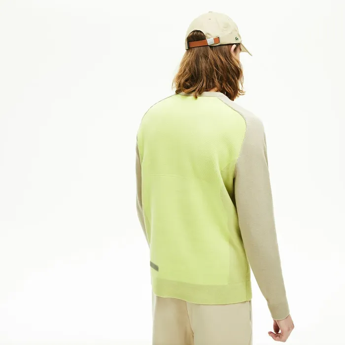 Motion Breathable ColorBlock Sweater BeigeFlashy Yellow Mens Lacoste Sweaters Gift Ideas