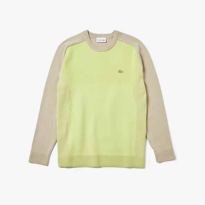 Motion Breathable ColorBlock Sweater BeigeFlashy Yellow Mens Lacoste Sweaters Gift Ideas
