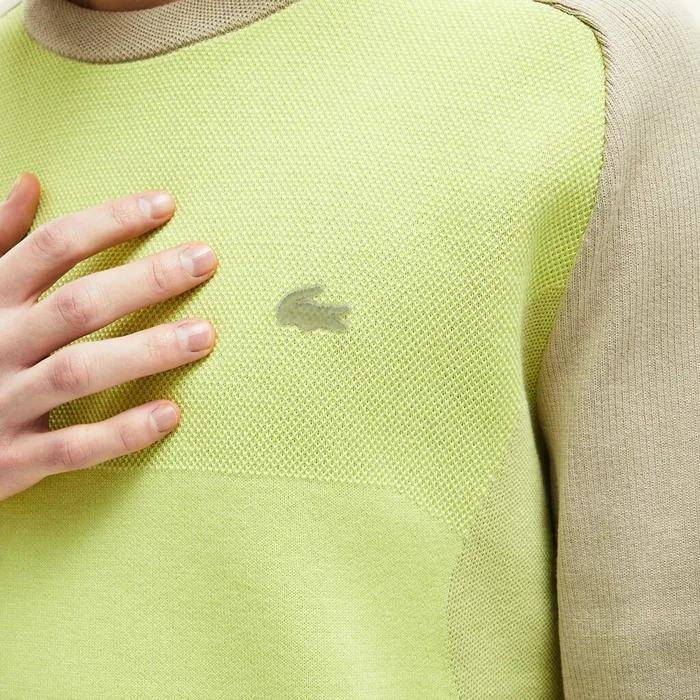 Motion Breathable ColorBlock Sweater BeigeFlashy Yellow Mens Lacoste Sweaters Gift Ideas