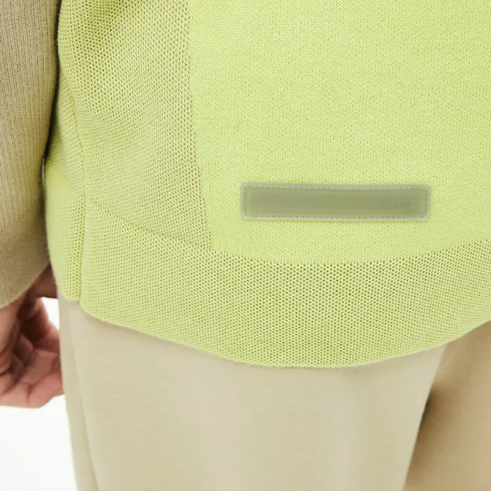 Motion Breathable ColorBlock Sweater BeigeFlashy Yellow Mens Lacoste Sweaters Gift Ideas
