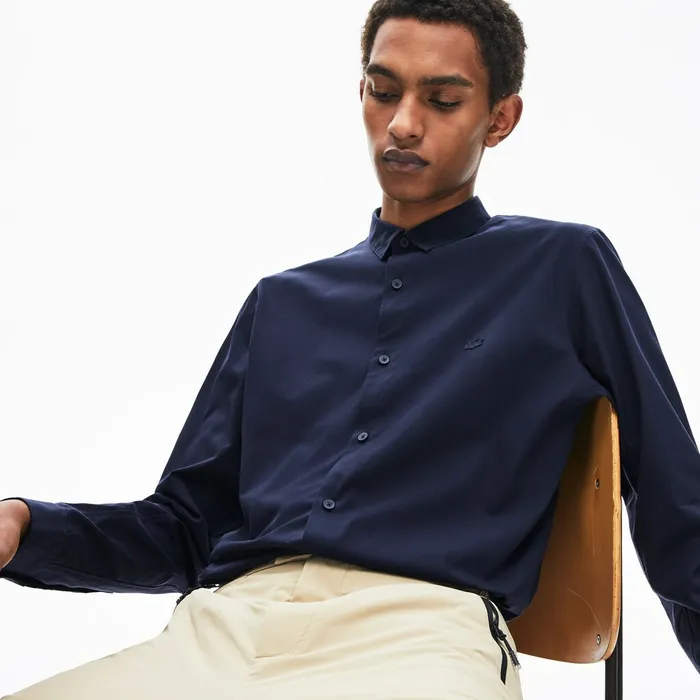 Motion Breathable Stretch Cotton Shirt Navy Blue Mens Lacoste Button Down Shirts Online Outlet Store