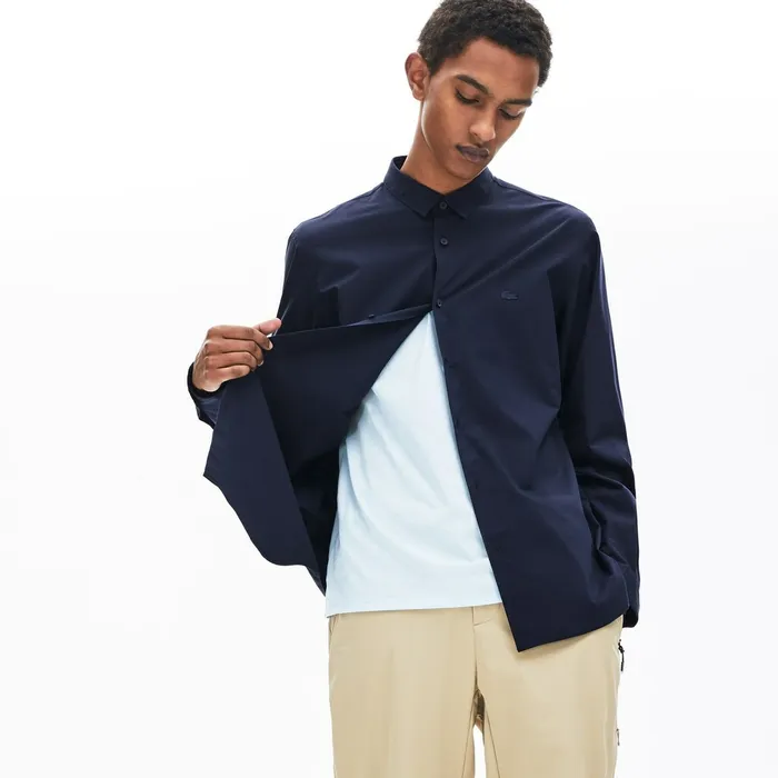 Motion Breathable Stretch Cotton Shirt Navy Blue Mens Lacoste Button Down Shirts Online Outlet Store