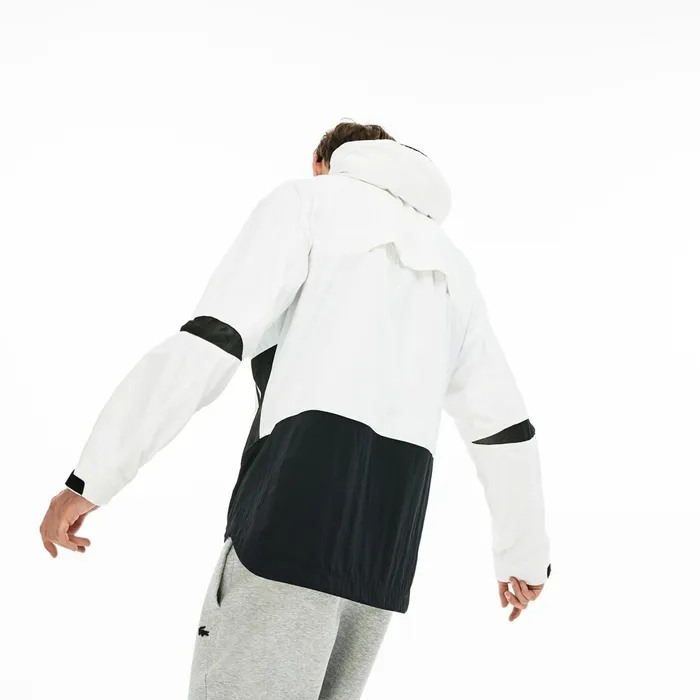 Motion Collapsible Colorblock Windbreaker WhiteBlack Mens Lacoste Jackets and Coats Cheap On Sale